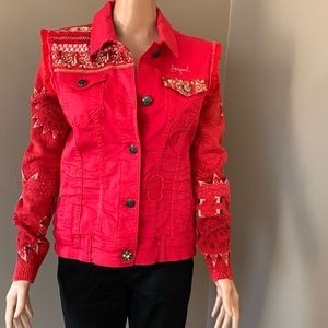 Desigual Red Embellished sweater sleeve jacket